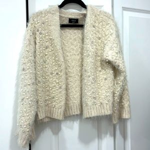 Vici fuzzy rhinestone & pearl open sweater.